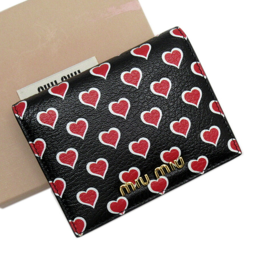 Miu Miu Bifold Wallet Black Red Gold Leather